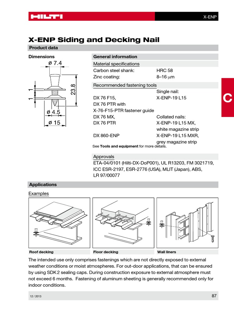 XENP Siding and Decking Nail General information Dimensions Product data Sheet Metal