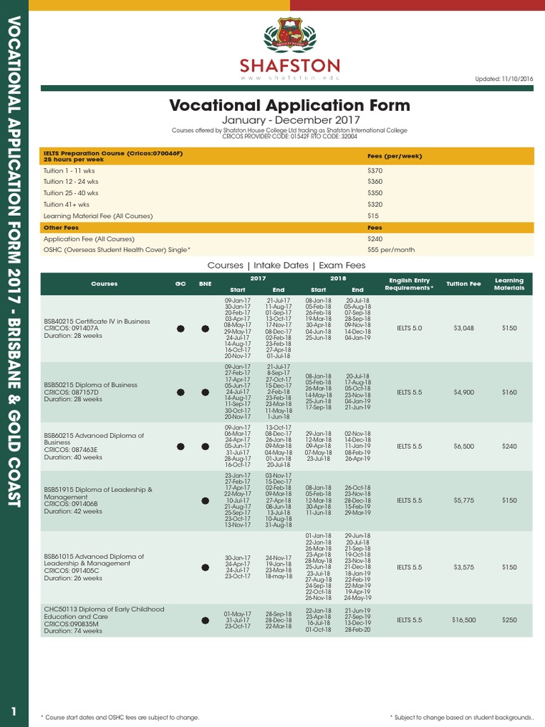 2017 Vocational Application Form - Shafston | PDF | Travel Visa | Fee