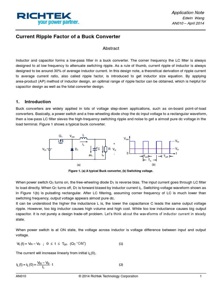 Current Ripple Factor of A Buck Converter Application Note PDF
