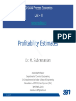 Profitability Estimates: Dr. M. Subramanian