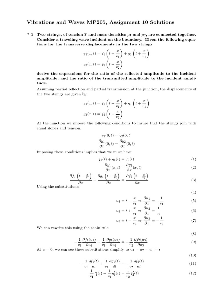 Assignment 10 Solutions | PDF | Tension (Physics) | Waves