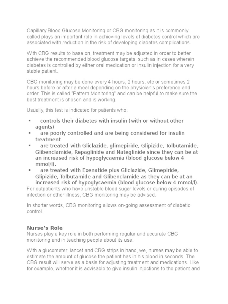 Capillary Blood Glucose Monitoring or CBG Monitoring Blood Sugar
