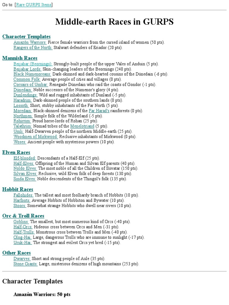 Middle-Earth Races in GURPS PDF | PDF | Middle Earth | Fantasy Worlds