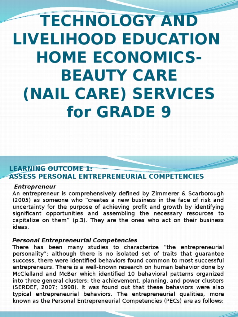 Technology and Livelihood Education Home EconomicsBeauty Care (Nail