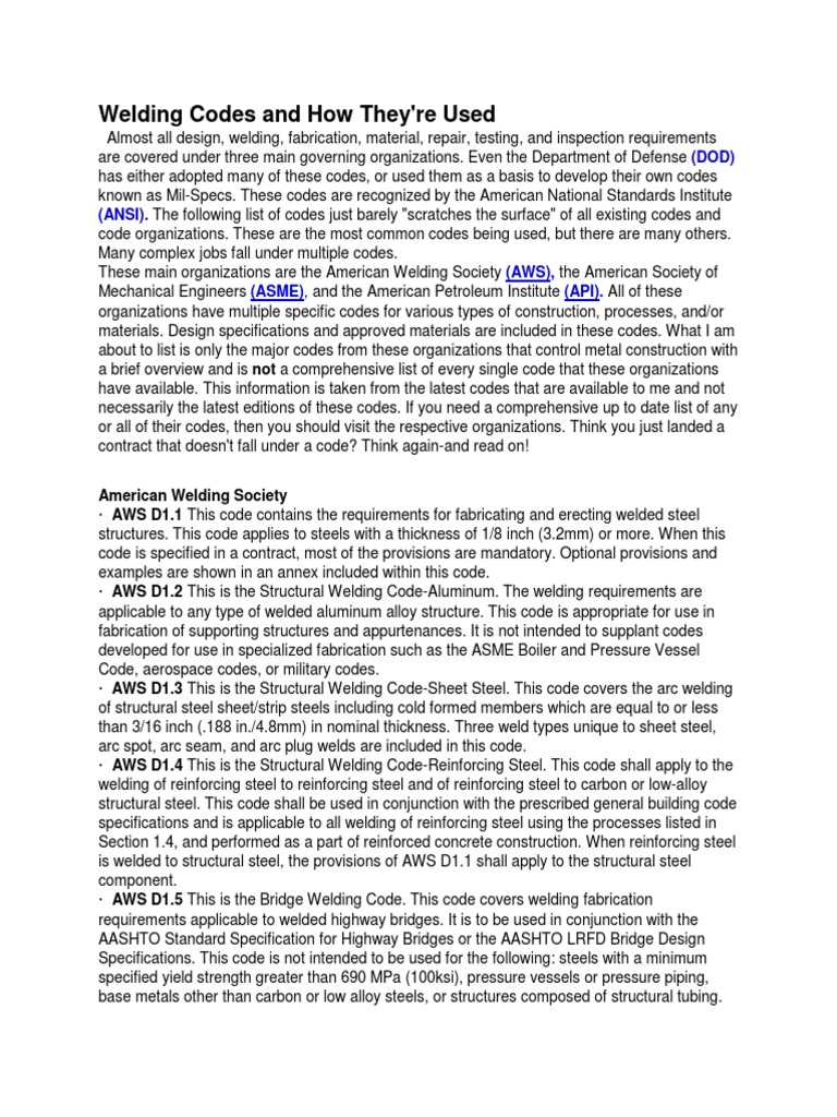 Welding Codes and How They're Used | PDF | Welding | Construction