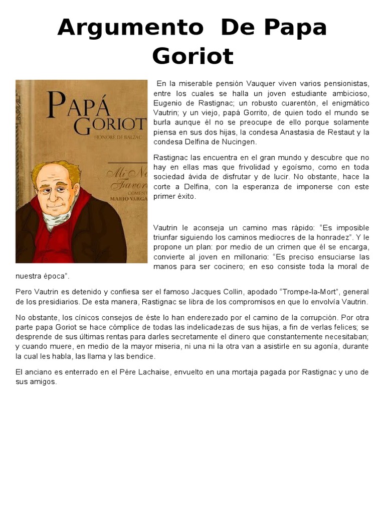 Le Père Goriot Résumé Chapitre Par Chapitre Pdf