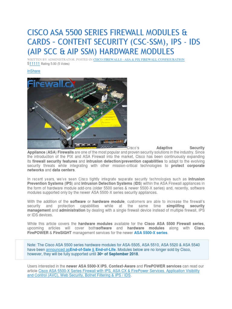Cisco Asa 5500 Series Firewall Modules & Cards - Content Security (CSC ...