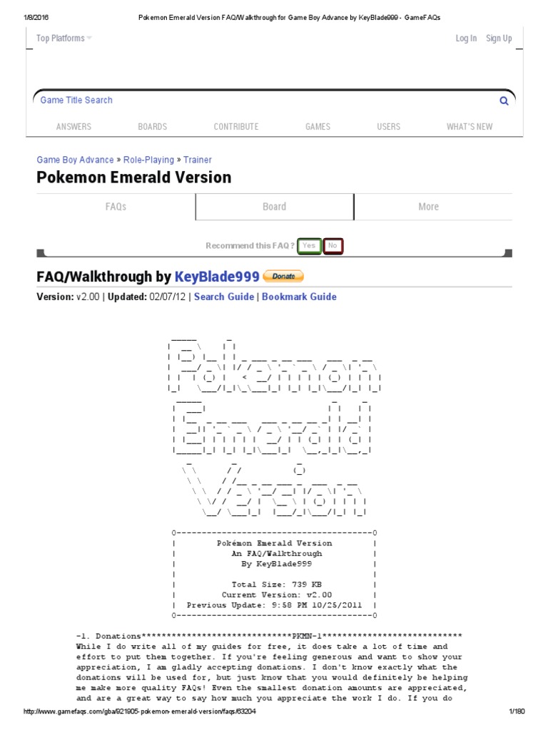 Pokemon Emerald Version: FAQ/Walkthrough by | PDF | Nintendo Franchises ...