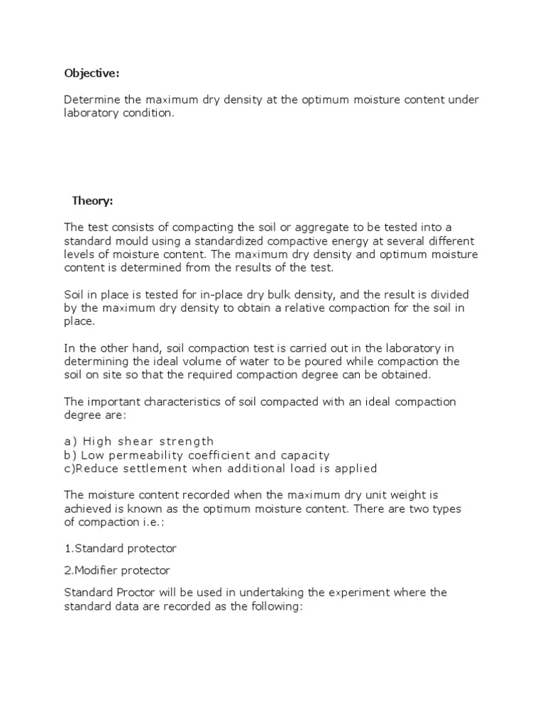 Compaction Test Report Soil Density