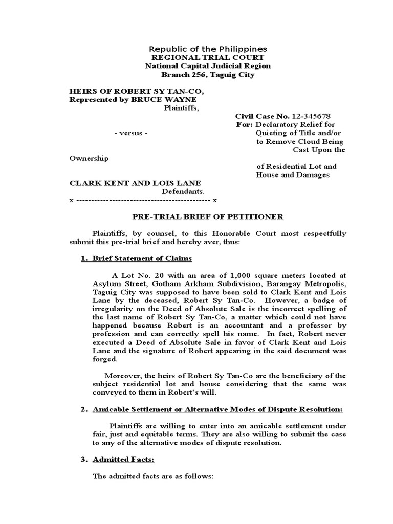Quieting of Title PDF Lawsuit Complaint