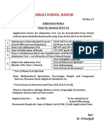 Kairali School, Ranchi: Admission Notice Class XI, Session 2015-16