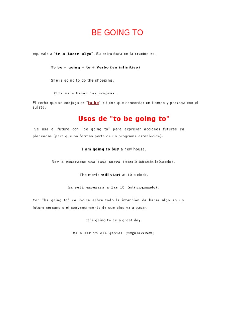 Be Going to y Uso Del Will Verbo Sintaxis