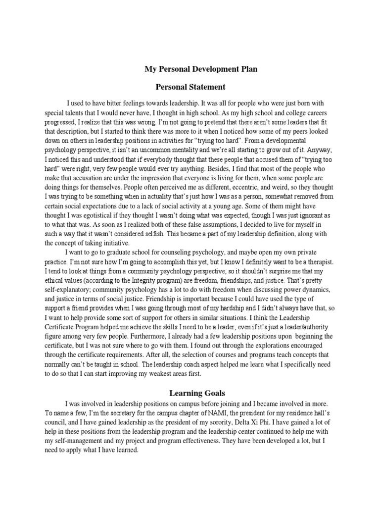 Personal Development Plan for Leadership | PDF | Extraversion And ...