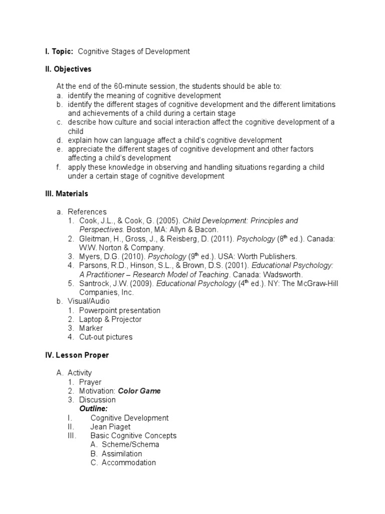 Cognitive Stages of Development Semi Detailed Lesson Plan PDF Cognitive Development Cognition