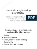 Values in Engineering Profession: "Engineering Is Not Just A Way To Make Money-It Is Also A Moral Commitment"