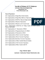 Sarhad University of Science & IT, Peshawar: Department of Electrical Engineering Experiment List Power Electronics Lab