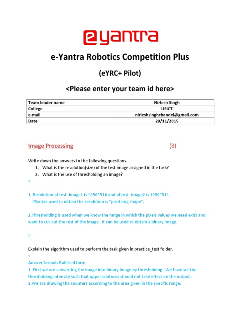 e-Yantra Robotics Image Processing Guide | PDF