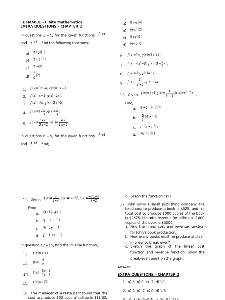 Extra Questions on Finite Mathematics | PDF
