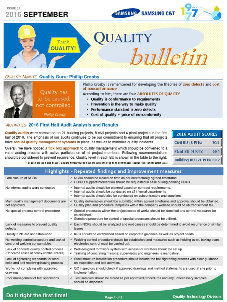 Samsung C&T Quality BulletinIssue 31 SEPTEMBER (2016) Audit Concrete