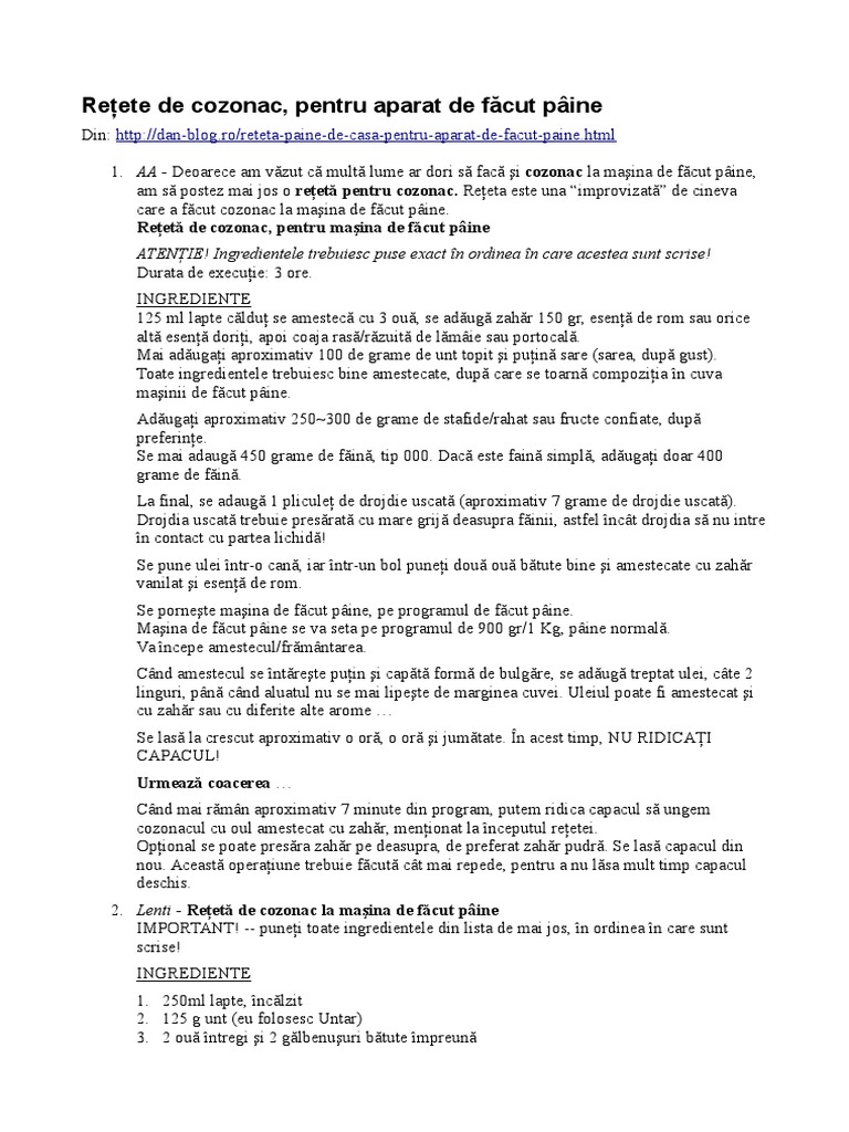 Reţete De Cozonac Pentru Aparat De Făcut Paine