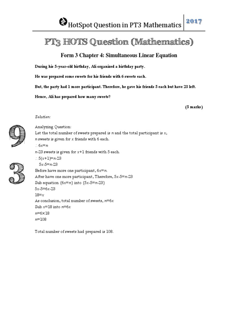 HotSpot Question in PT3 2017 Mathematics (Sample Question)