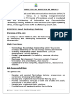 Job Advert - Head Technology Training AFRALTI