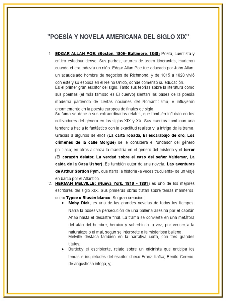 Poesía y Novela Americana Del Siglo Xix PDF Edgar Allan Poe Novelas