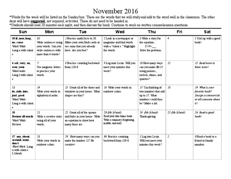 November Homework 2016 | PDF