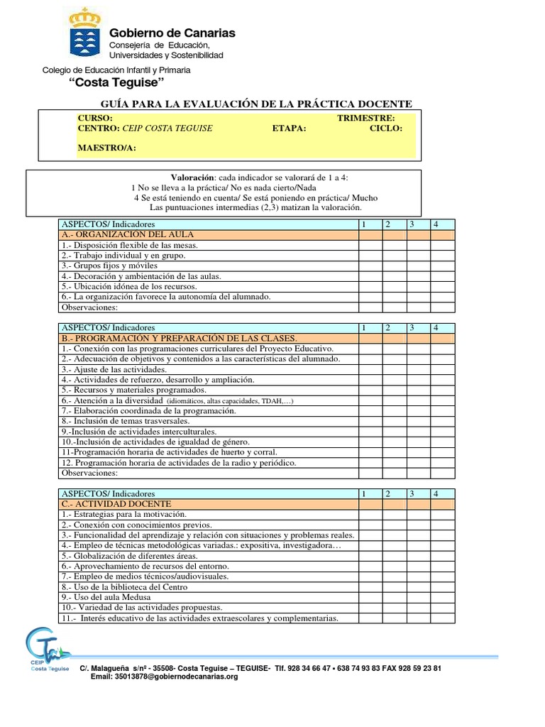 Guía para Evaluar la Práctica Docente | PDF | Jardín de infancia | Maestros