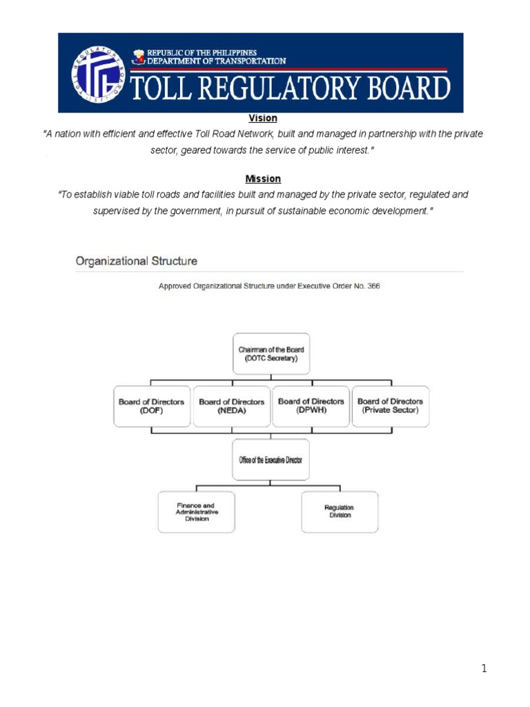 Toll Regulatory Board Transport Government