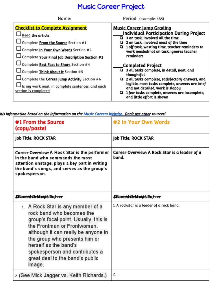 Music Career Project: Rock Star Guide | PDF | Performing Arts | Music ...
