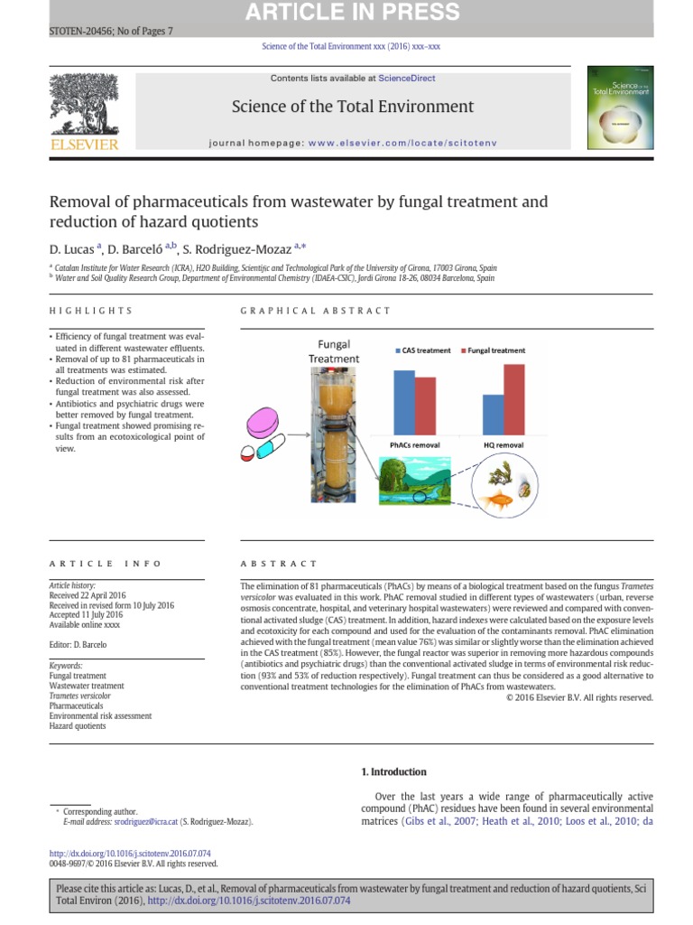 Removal of Pharmaceuticals From Wastewater by Fungal Treatment | PDF ...