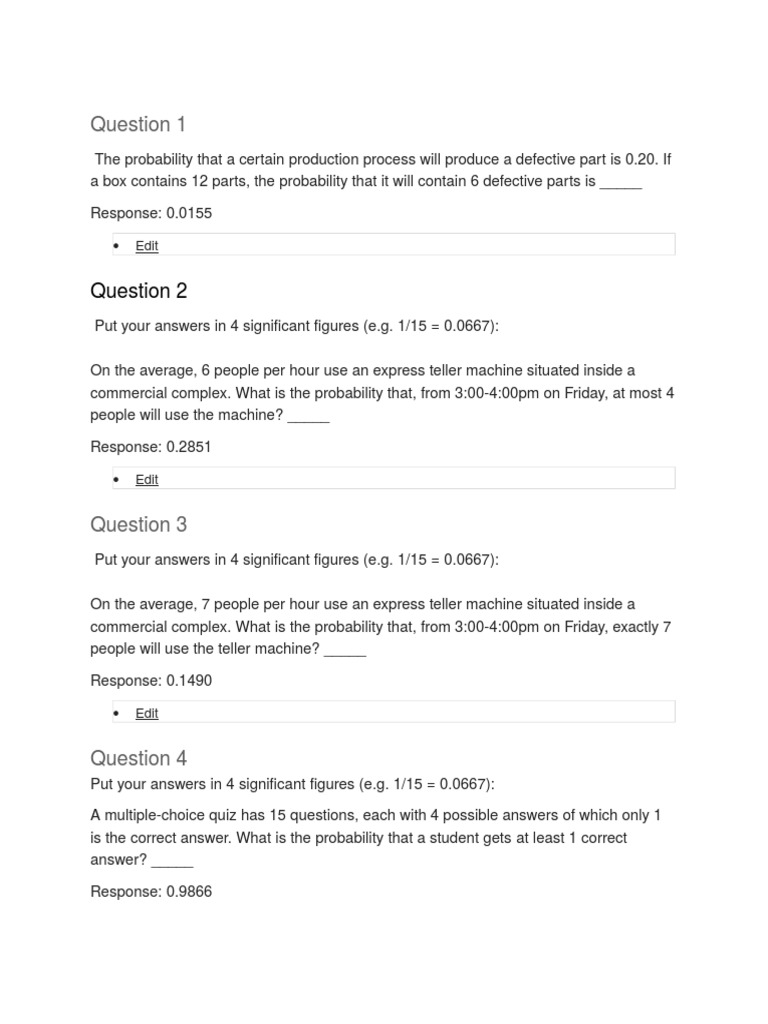 Probability Calculations and Results | PDF | Multiple Choice | Probability
