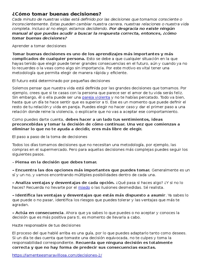 Guía para tomar buenas decisiones | PDF | Toma de decisiones | Teoría