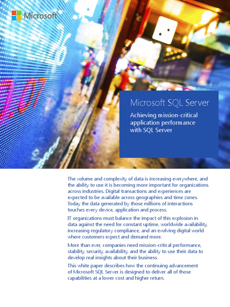 SQL Server Mission Critical Performance TDM White Paper | PDF