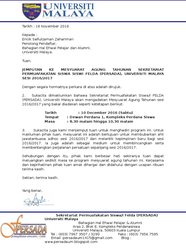 Surat Jemputan Agm