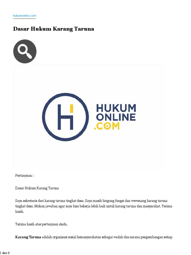 Dasar Hukum Karang Taruna