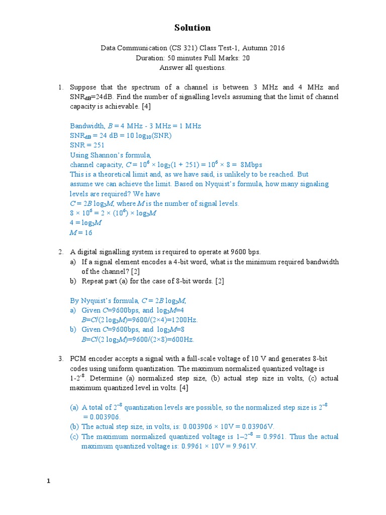 Data Comm CT Sol | PDF | Signal To Noise Ratio | Frequency Modulation