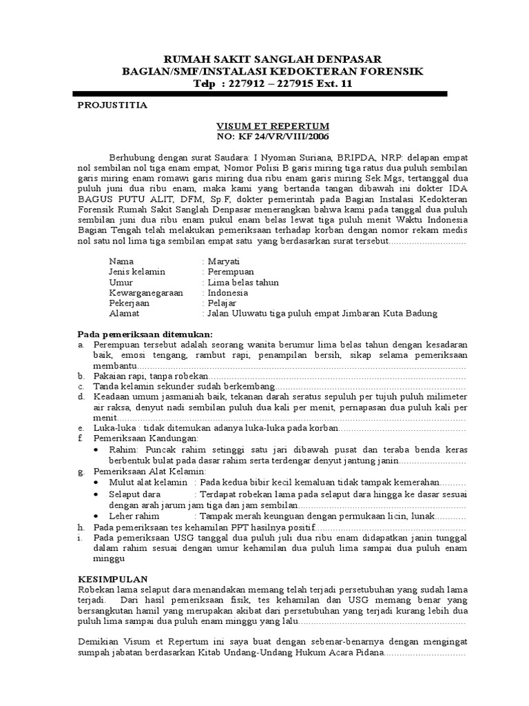 Contoh Visum Hidup (Pemerkosaan) | PDF