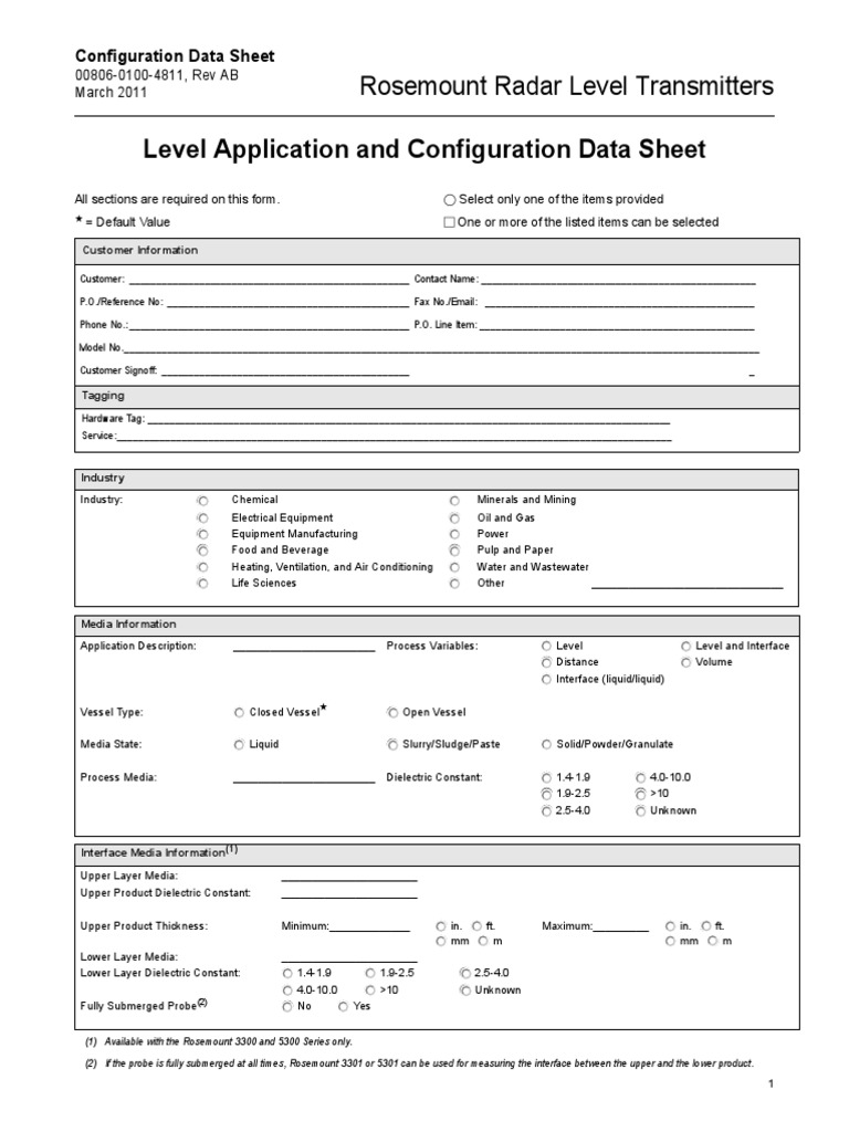 00806-0100-4811 (Config Data Sheet) | PDF | Liquids | Volume