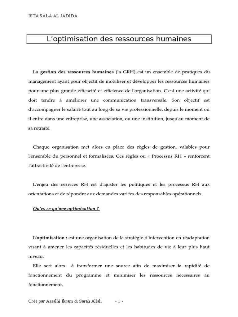 Optimisation des ressources humaines | PDF | Ressources humaines | Business
