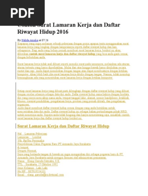 Contoh Surat Lamaran Kerja Dan Daftar Riwayat Hidup 2016 33333