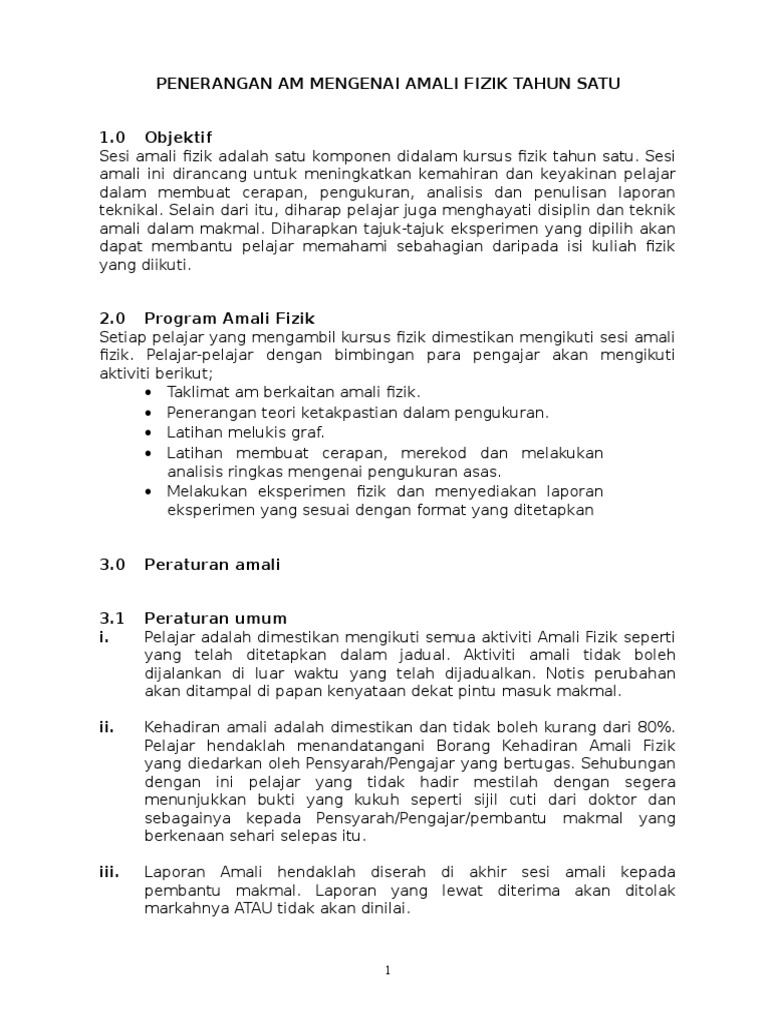 Penerangan Am Mengenai Amali Fizik Pdf
