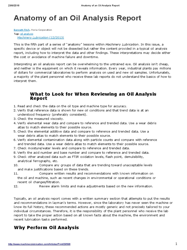 Anatomy of an Oil Analysis Report Wear Motor Oil Free 30day