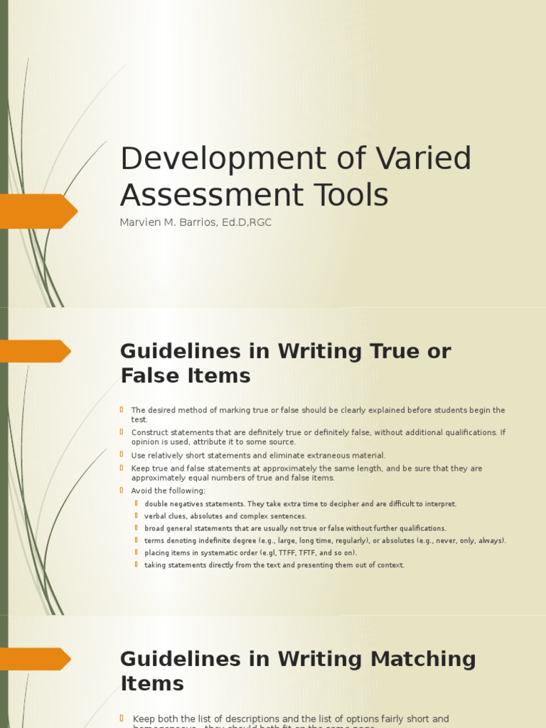 Guidelines for Varied Assessment Tools | PDF | Essays | Multiple Choice