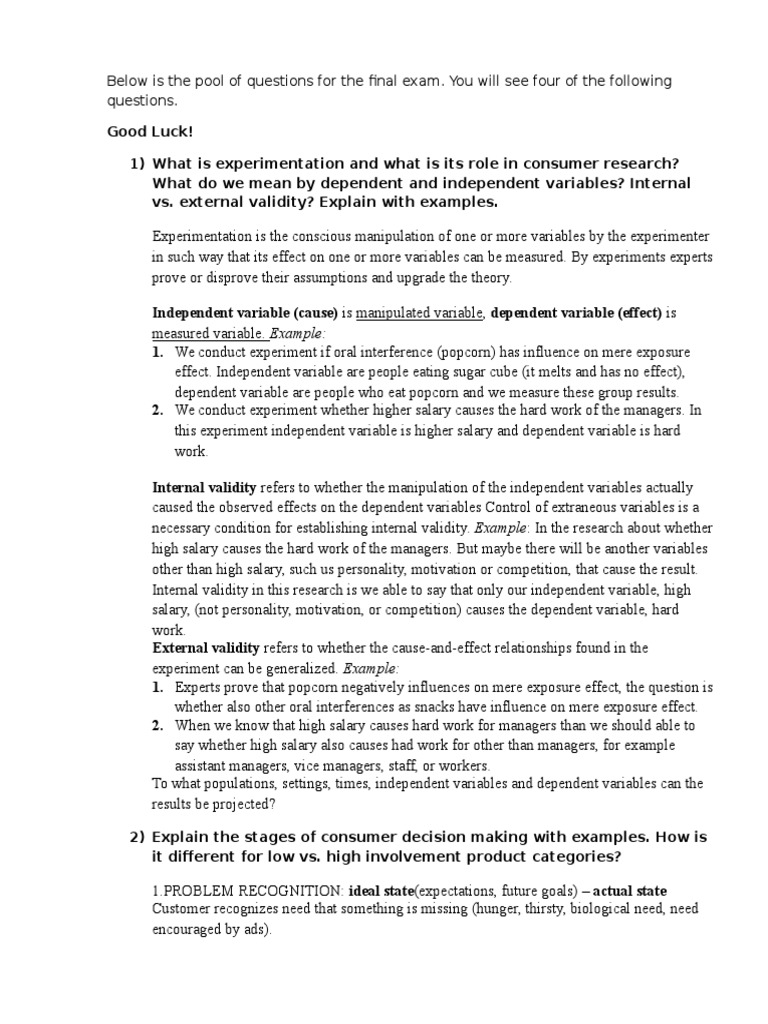 Final Exam Questions on Consumer Behavior | PDF | Heuristics In ...