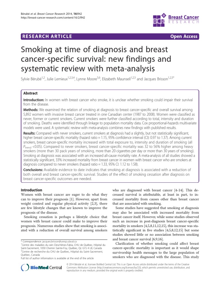 Smoking at Time of Diagnosis and Breast CancerSpecific Survival New