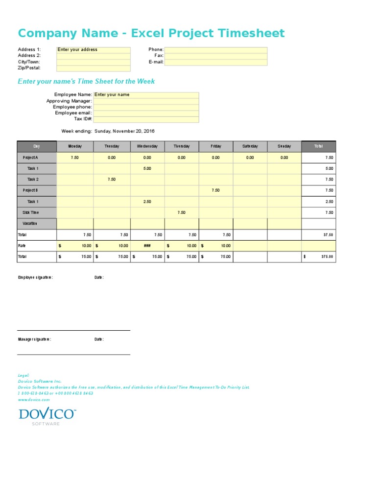 Excel Project Timesheet Template | PDF | Career & Growth