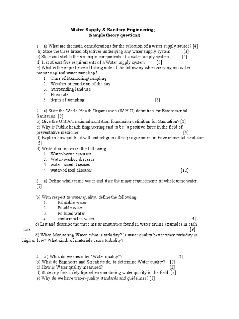 Water Supply & Sanitary Engineering Q&A | PDF | Water Quality ...