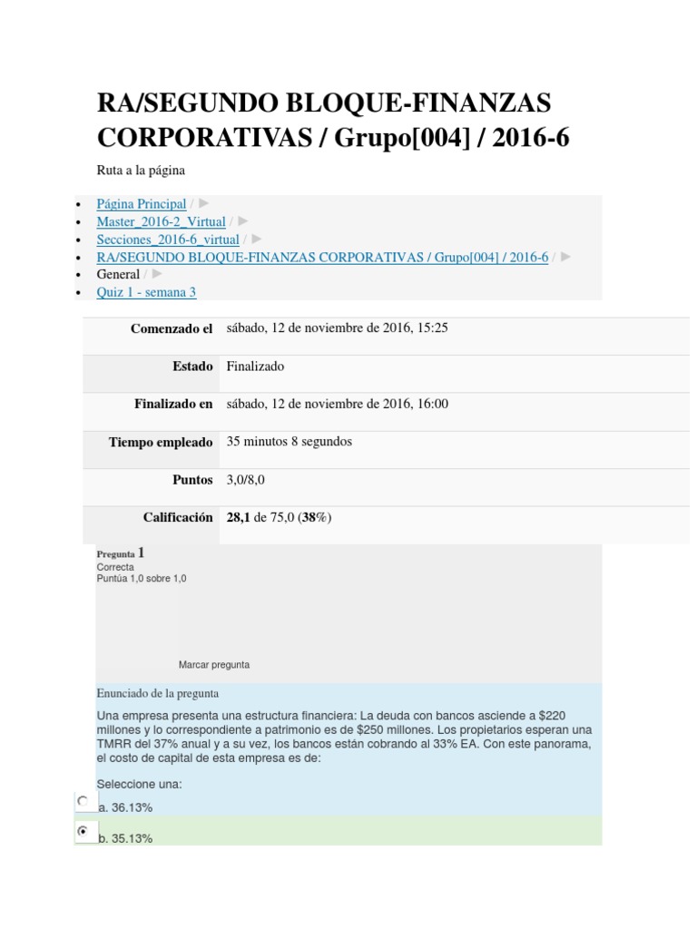 Quiz de Finanzas Corporativas 2016-6 | PDF | Compartir (Finanzas) | Bancos